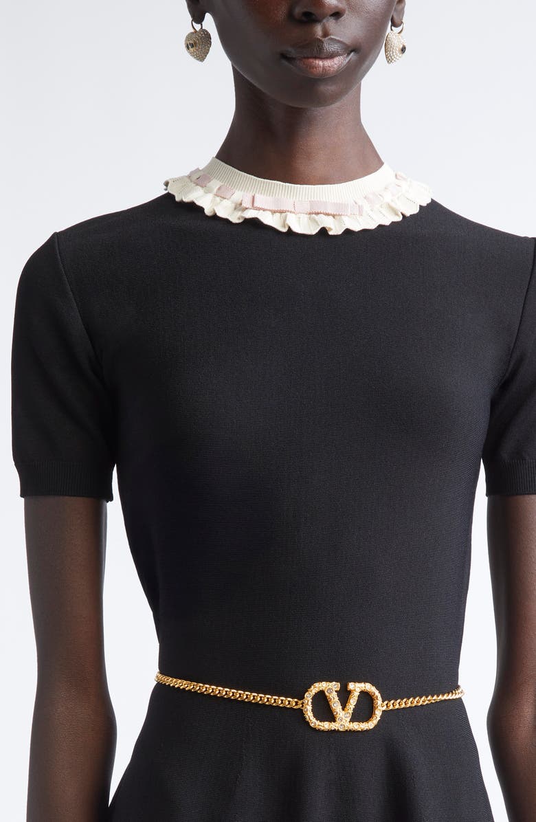 Valentino Garavani VLOGO Signature Crystal Chain Belt, Alternate, color, Vintage Brass/ Crystal