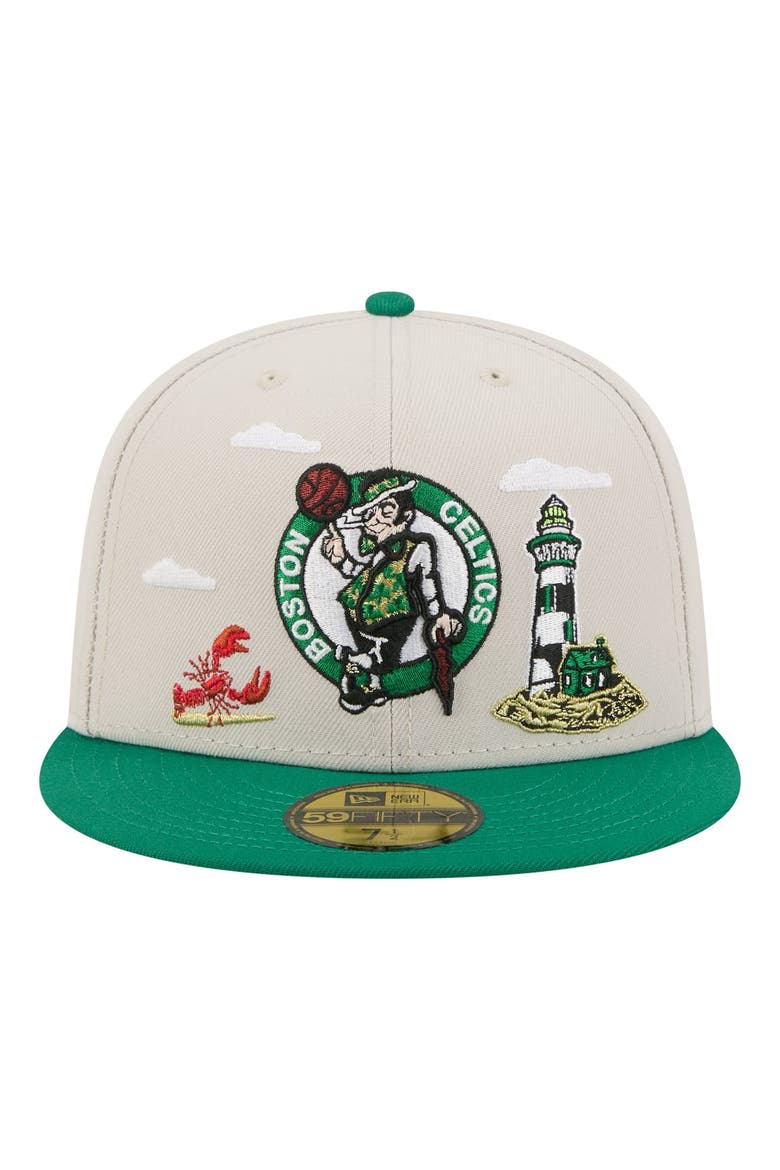 Men's New Era  Tan/Kelly Green Boston Celtics Localized City Icon 59FIFTY Fitted Hat, Alternate, color, Tan