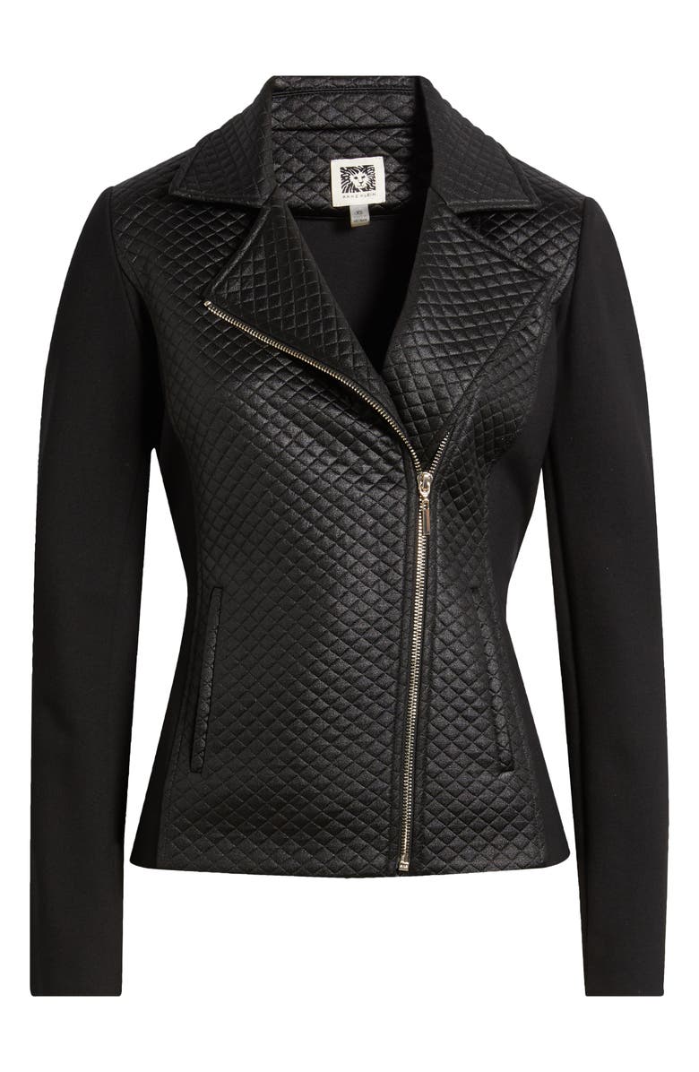 Anne Klein Metallic Quilted Moto Jacket, Alternate, color, 