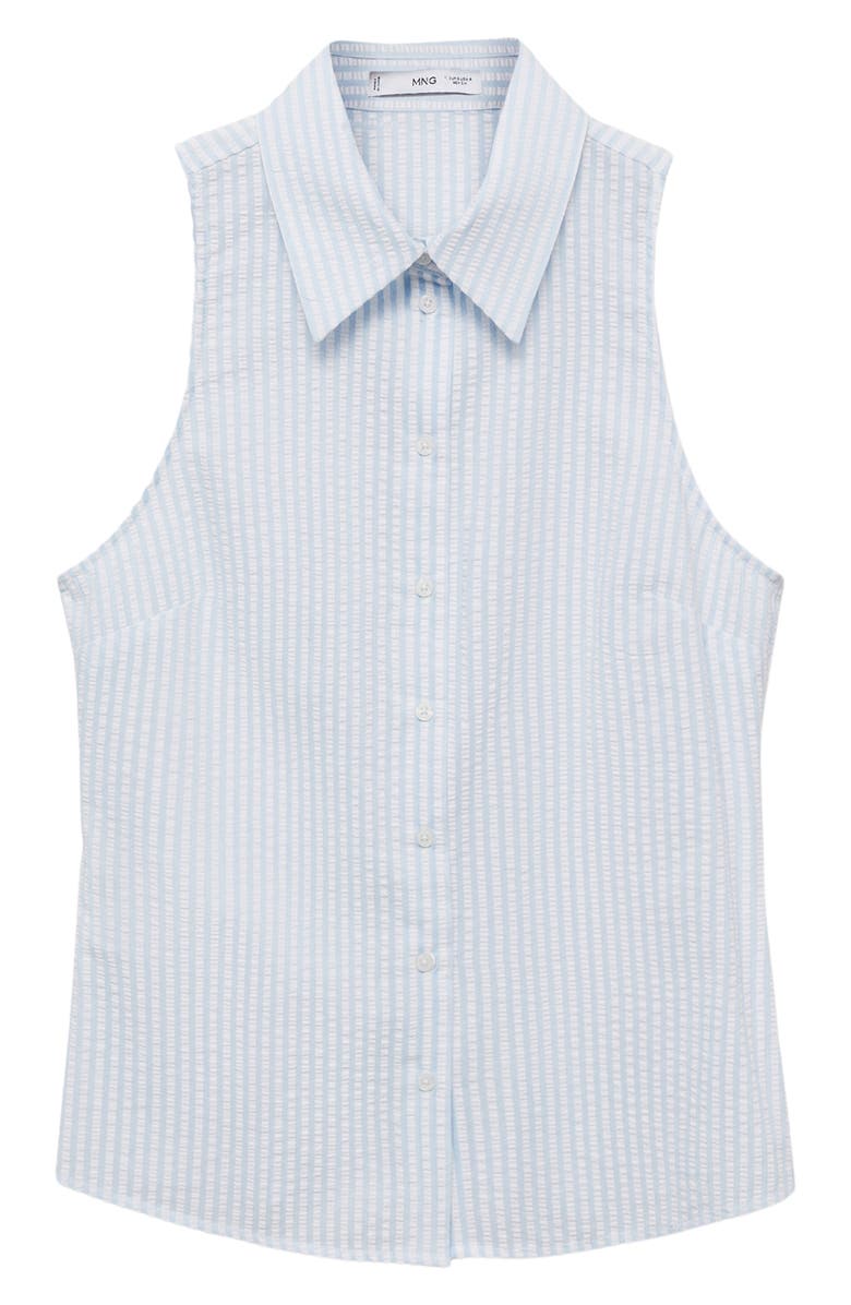 MANGO Stripe Seersucker Sleeveless Button-Up Shirt, Alternate, color, Blue