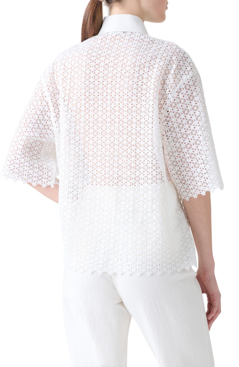 Akris punto Plastron Daisy Guipure Button-Up Shirt, Alternate, color, Cream