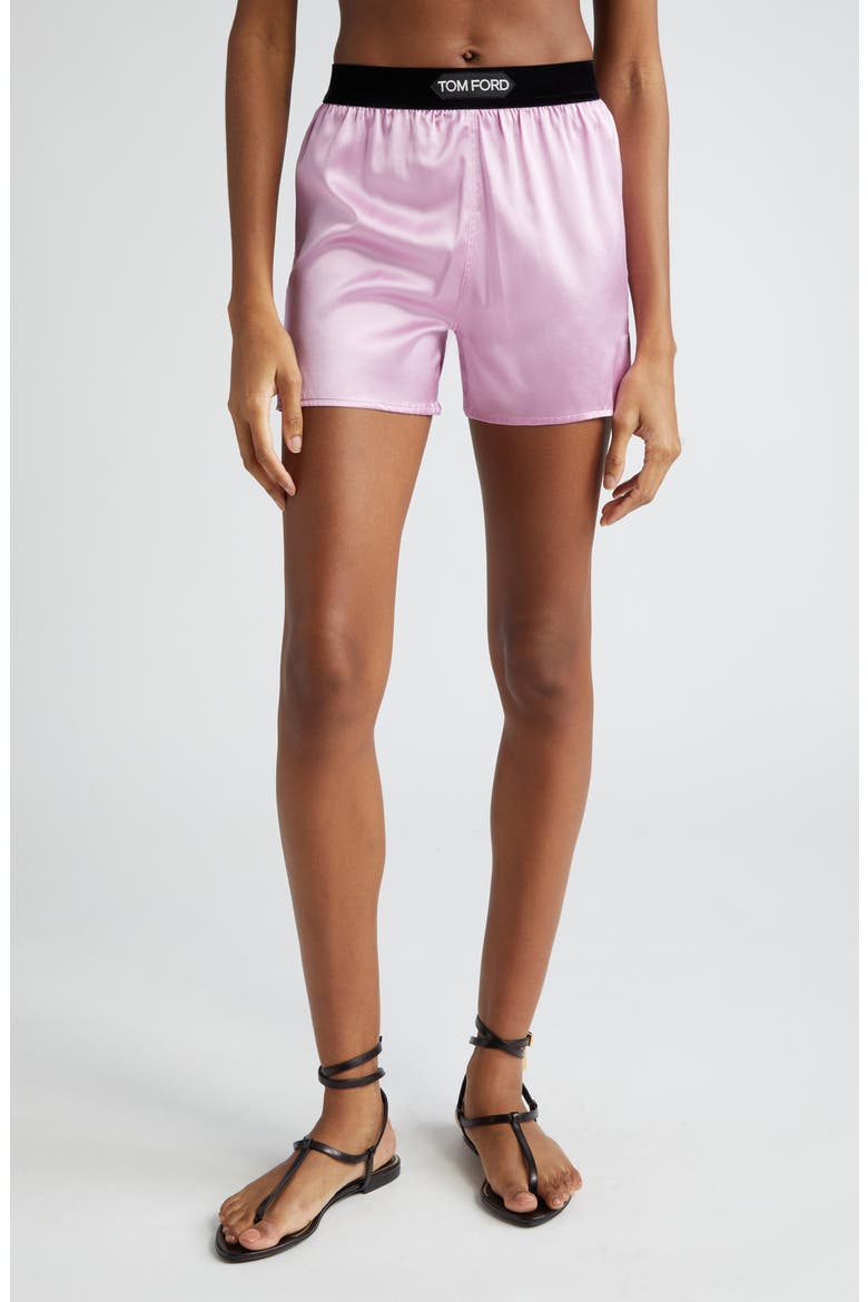 Stretch Silk Satin Pajama Shorts, Main, color, PRIMROSE LILAC