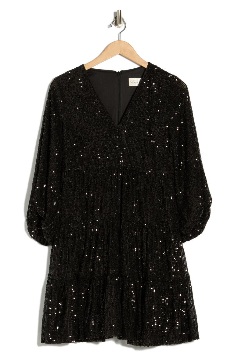Sequin Tiered Cocktail Dress, Alternate, color, BLACK