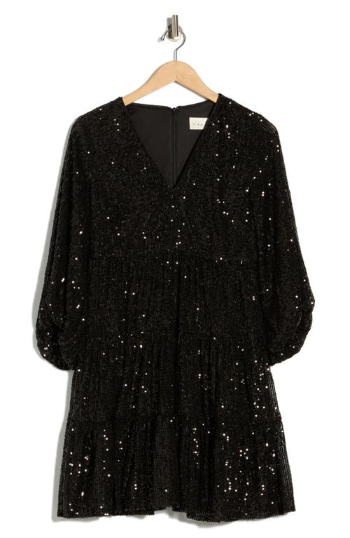 Eliza J Sequin Tiered Cocktail Dress In Black