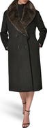Donna Karan New York Double Breasted Slouch Coat with Faux Fur Collar
