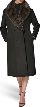 Donna Karan New York Double Breasted Slouch Coat with Faux Fur Collar