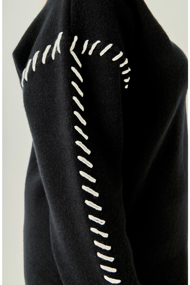 Whipstitched Knit Minidress, Alternate, color, BLACK/ IVORY