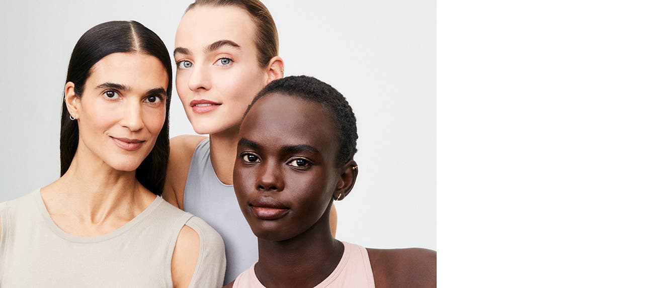 Three models with natural makeup looks.