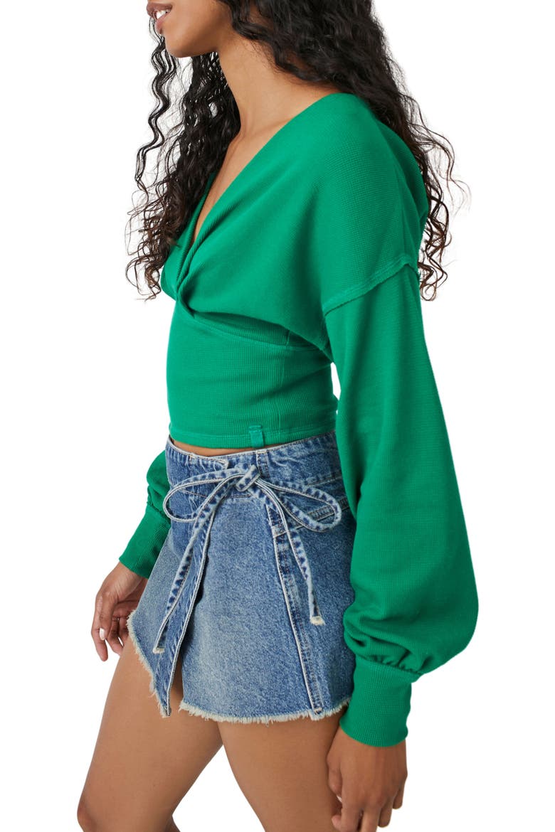 We the Free All Nighter Long Sleeve Surplice Crop Top, Alternate, color, GOLF GREEN