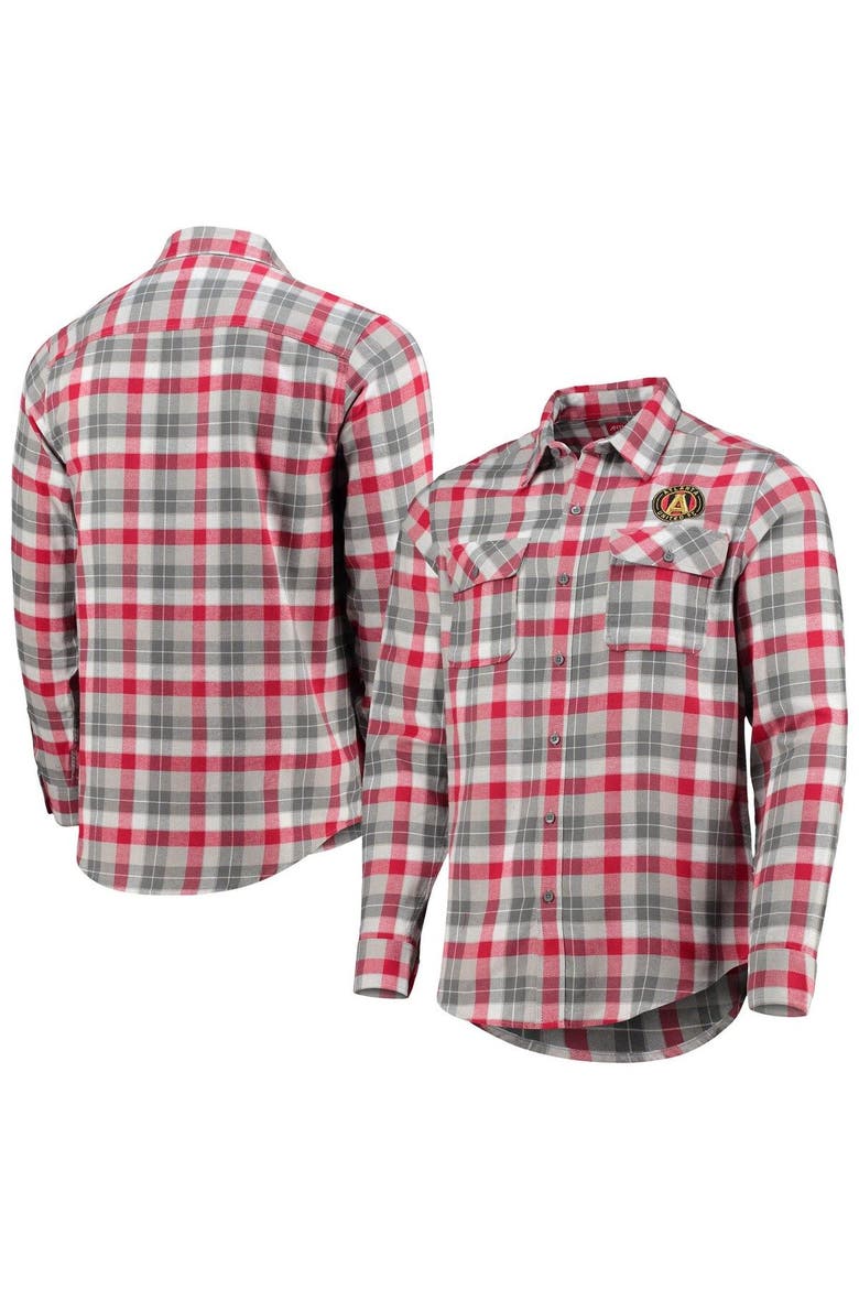 Men's Antigua Red/Gray Atlanta United FC Ease Flannel Long Sleeve Button-Up Shirt, Main, color, Red
