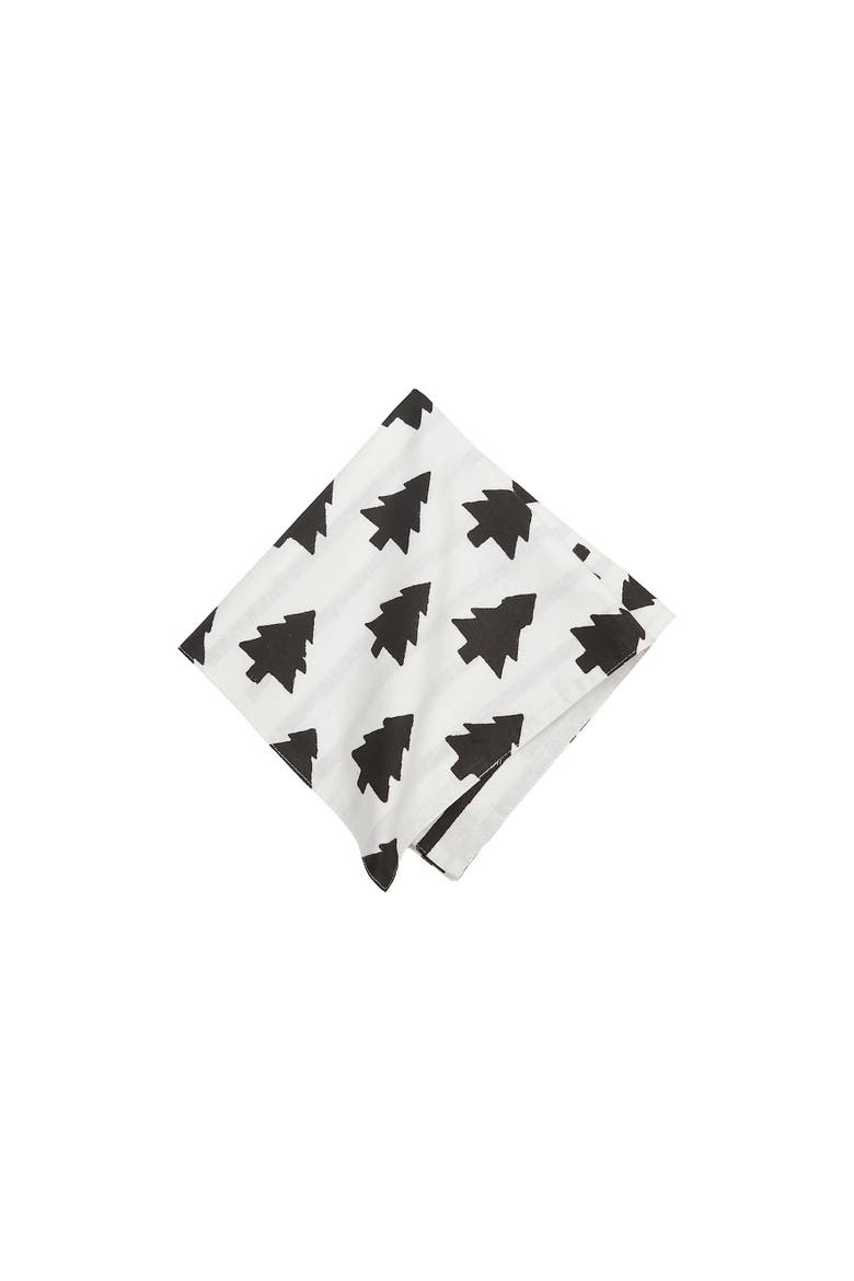 Black & White Pine Trees 100% Cotton Set of 4 Cloth Napkins, Main, color, Black