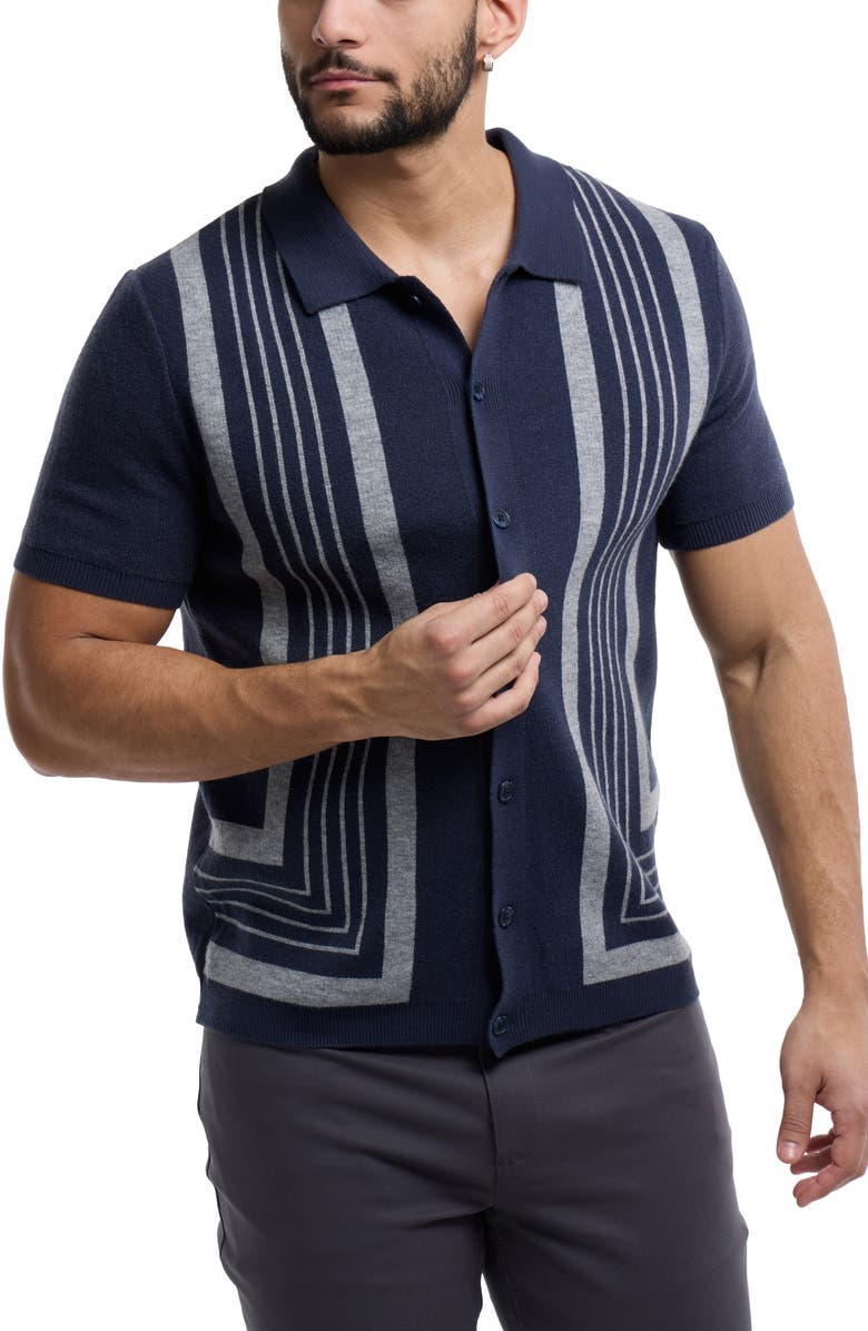 Spring + Mercer Stripe Polo Sweater, Alternate, color, Navy