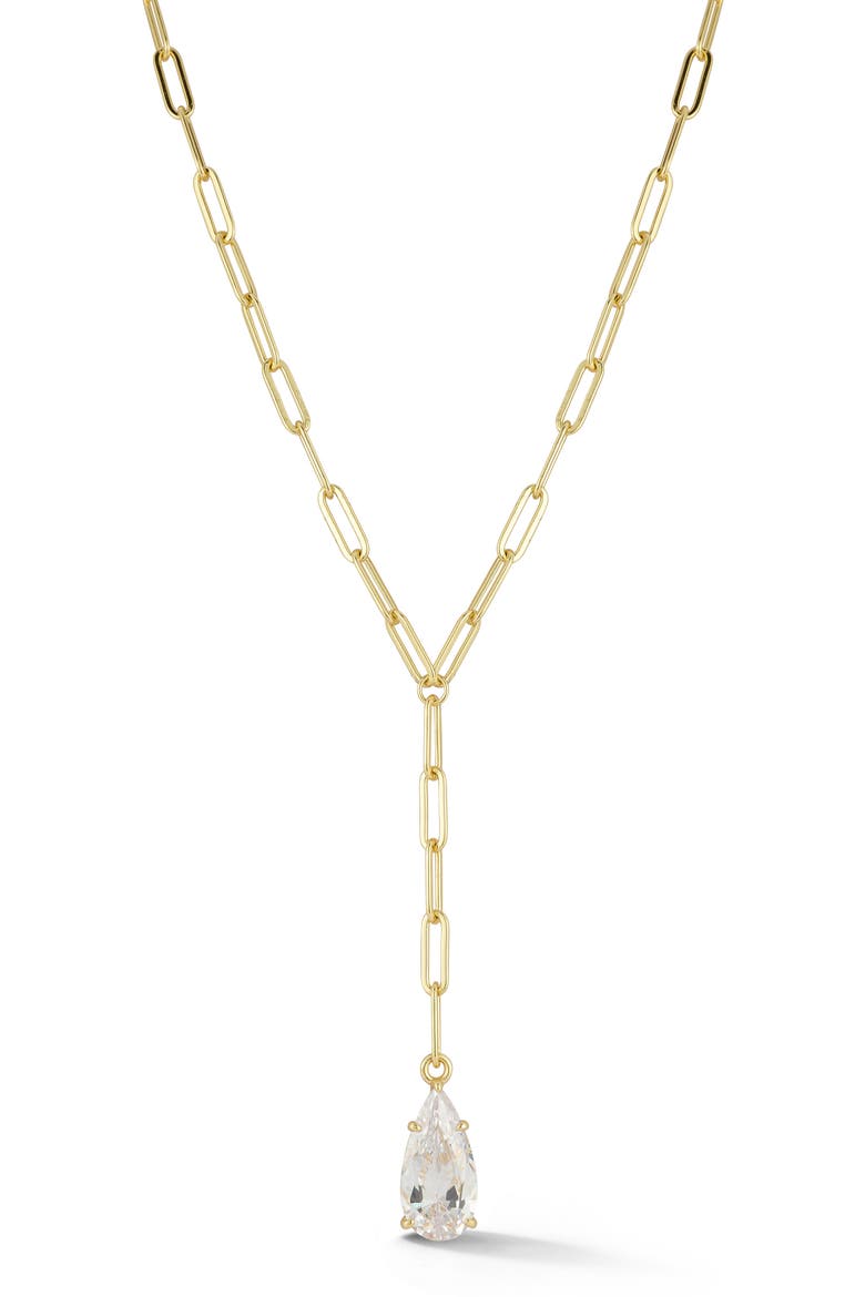 Pear Cubic Zirconia Y-Necklace, Main, color, GOLD