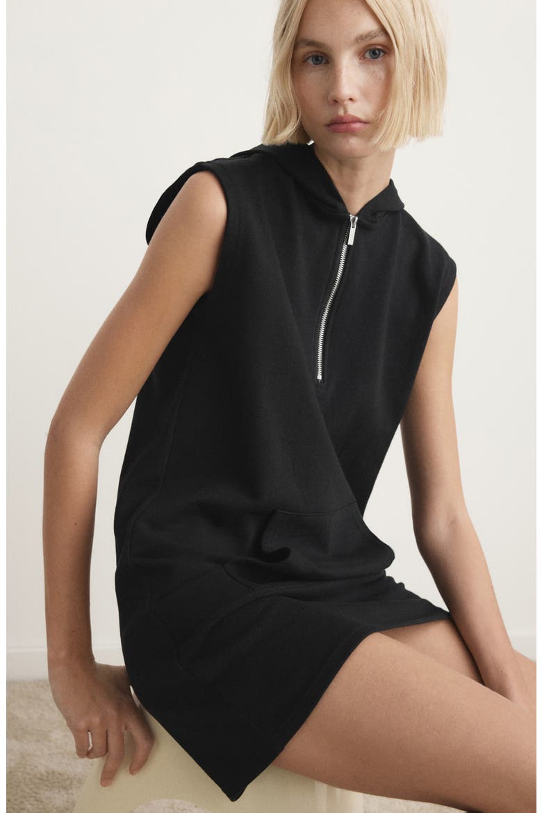 Half Zip Hooded Nightgown, Alternate, color, BLACK