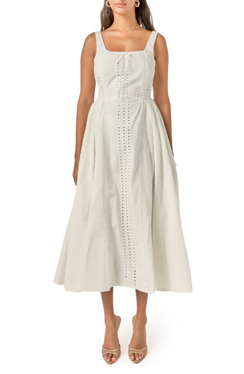 Embroidered Tie Detail Sleeveless Cotton Maxi Dress