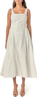 English Factory Embroidered Tie Detail Sleeveless Cotton Maxi Dress