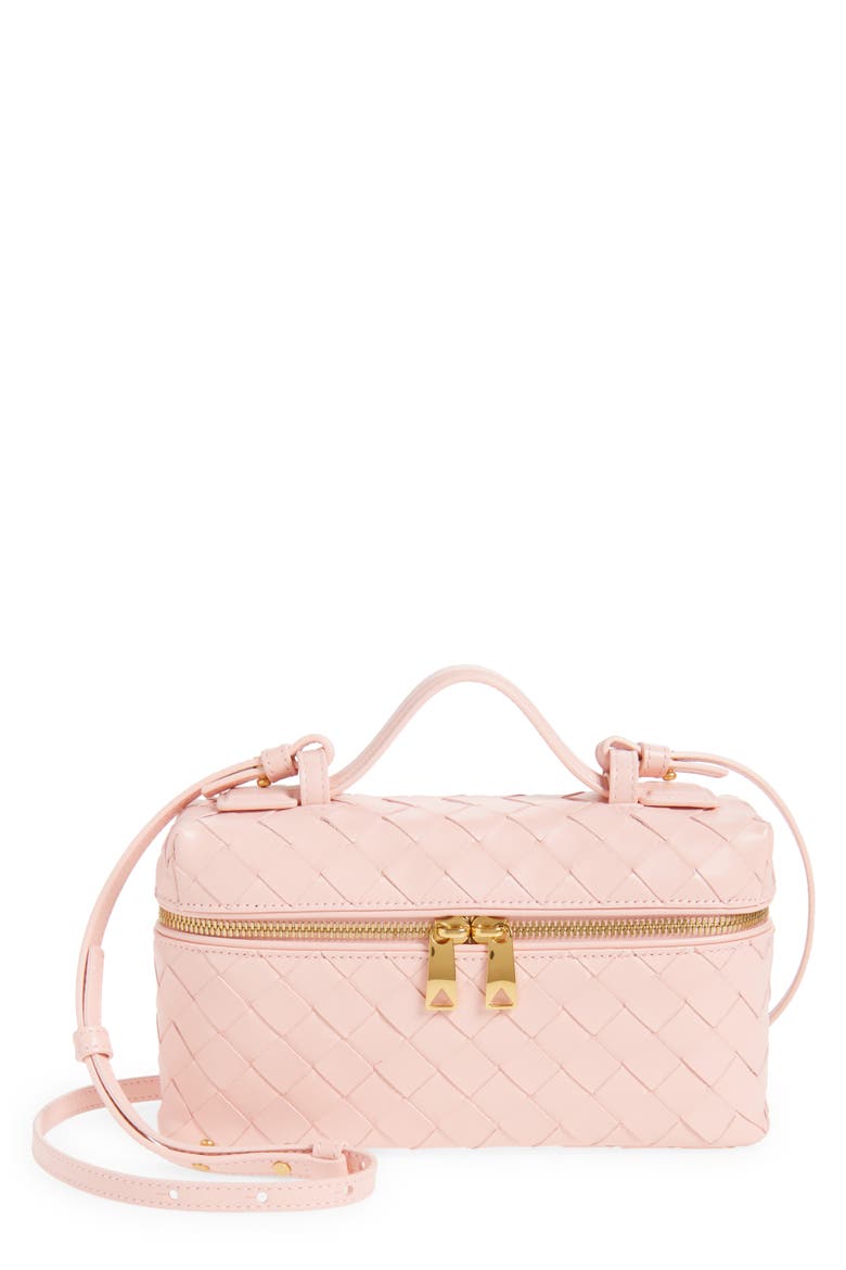 Intrecciato Leather Convertible Vanity Case, Main, color, 6850 ROSE-GOLD
