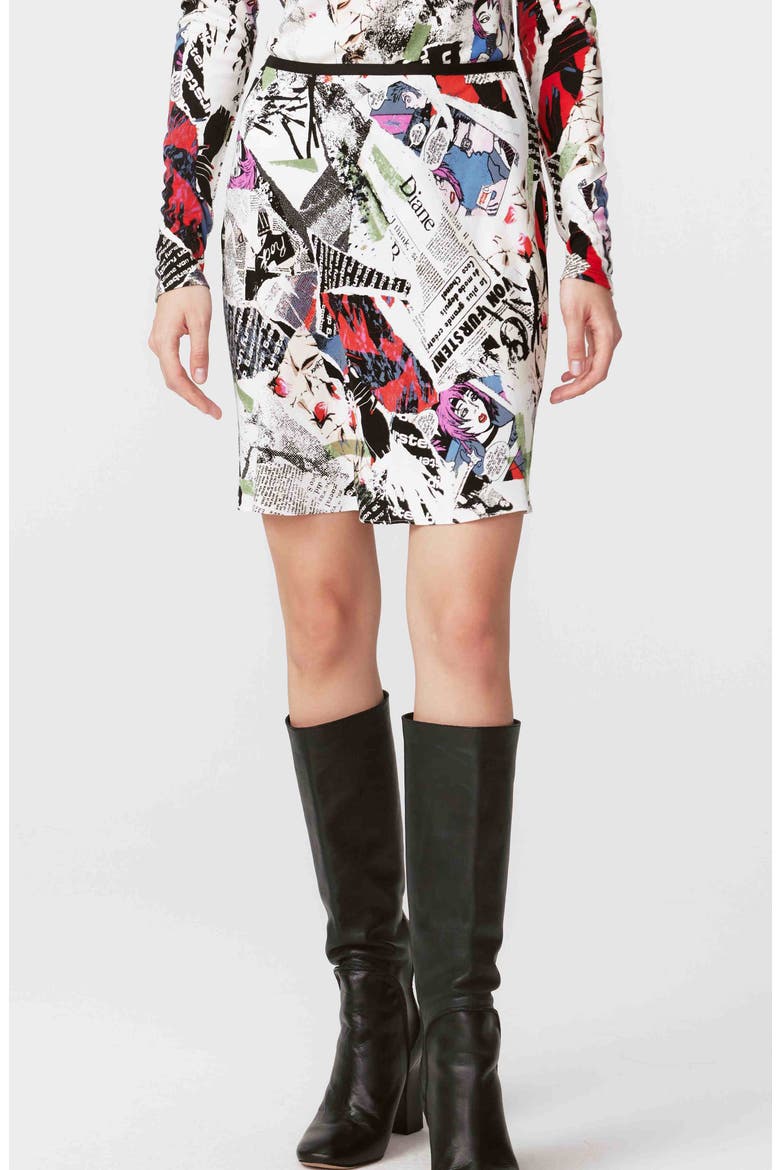 Mae Pop Art Newspaper Print Skirt, Main, color, POSTER GIRL