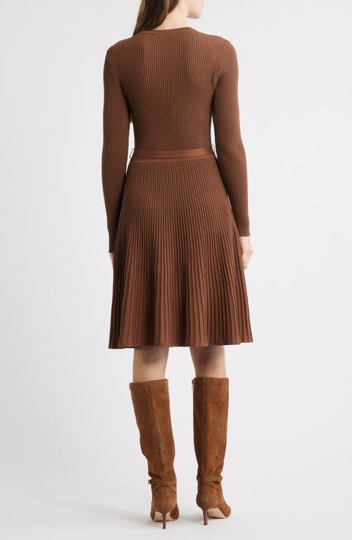 Julia Jordan Rib Long Sleeve Belted Sweater Dress In Brown