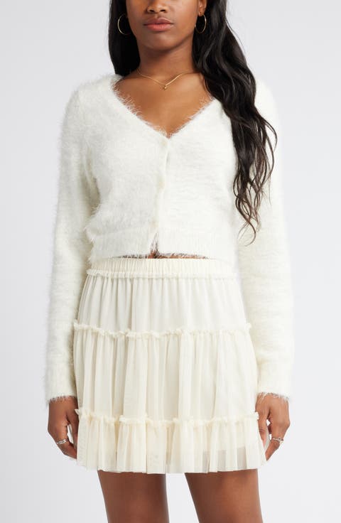 Eyelash V-Neck Crop Cardigan