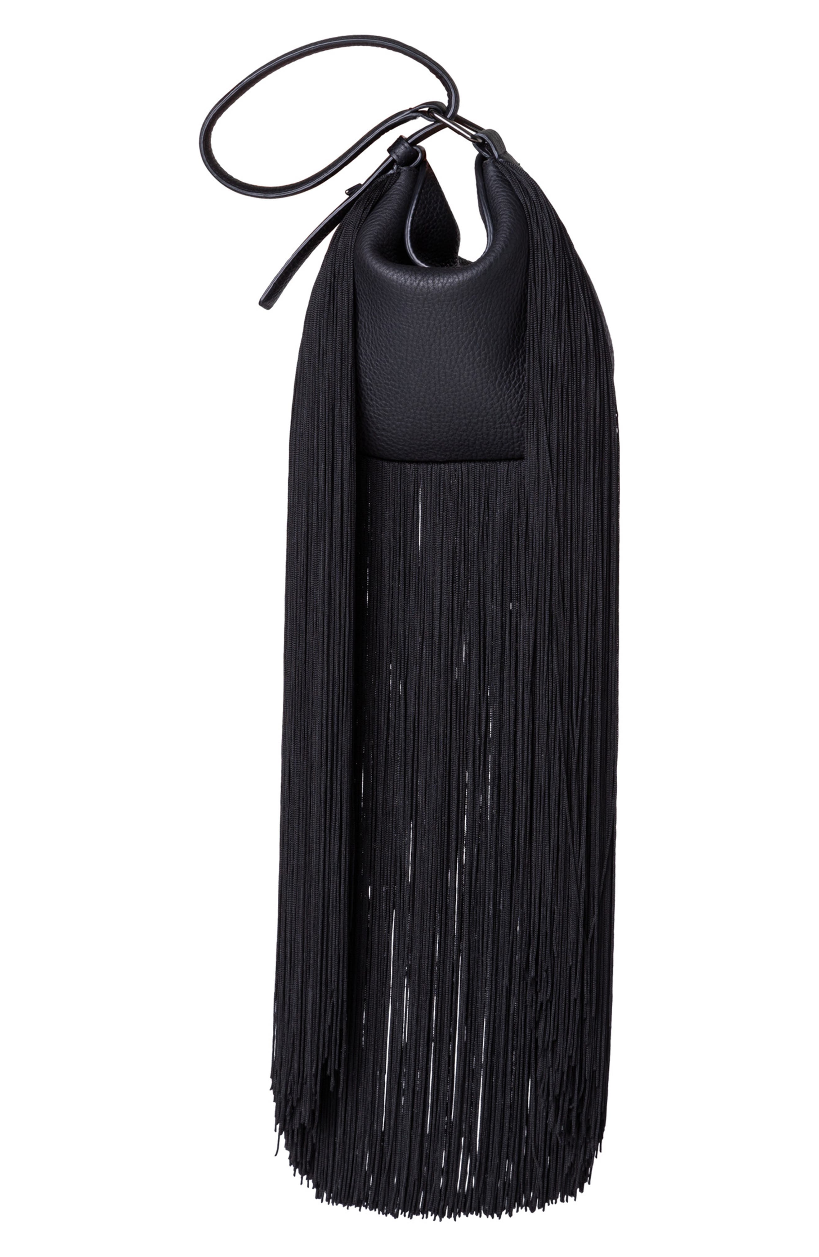 Akris Mini Anna Fringe Leather Hobo Bag, Alternate, color, 