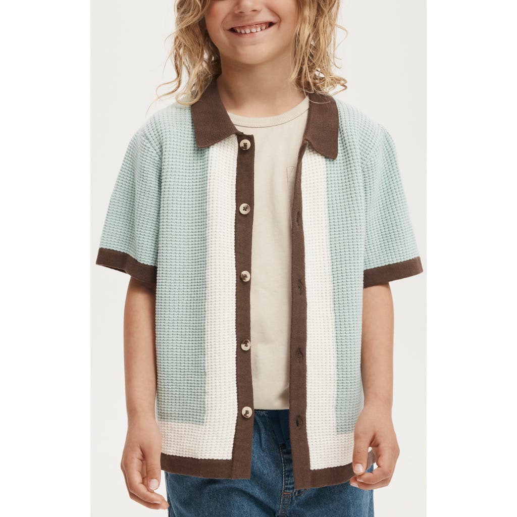 Cotton On Kids Kid's Knitted Short Sleeve Shirt In Barber Blueborder Stripe