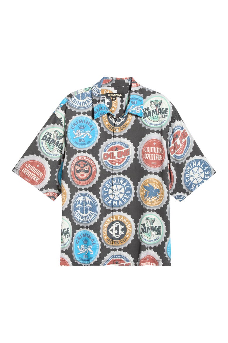 Bottle Cap Button Front Shirt, Alternate, color, BLACK MULTI