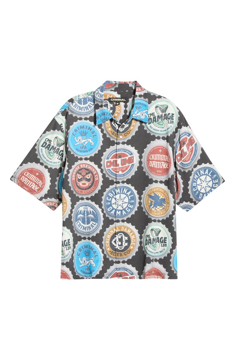 CRIMINAL DAMAGE Bottle Cap Button Front Shirt, Main, color, Black Multi