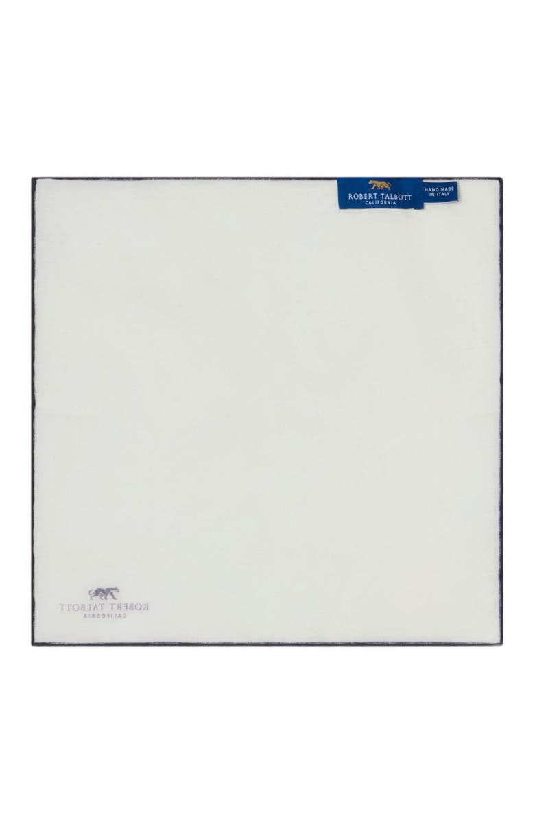 Robert Talbott Caine Linen Pocket Square, Alternate, color, White/Navy Border