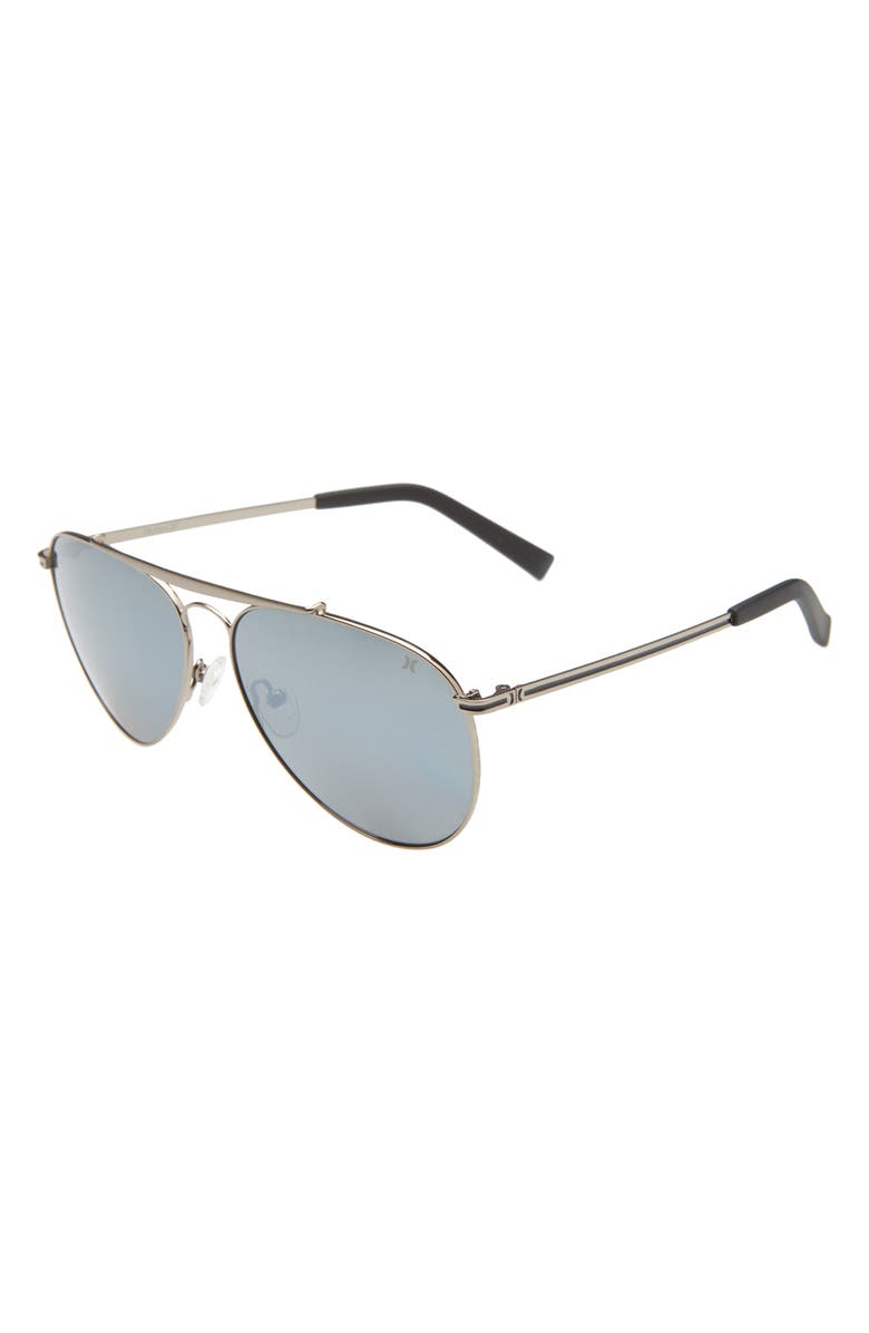 Hurley Shorebreak 60mm Polarized Aviator Sunglasses, Alternate, color, Gunmetal/ Smoke Green