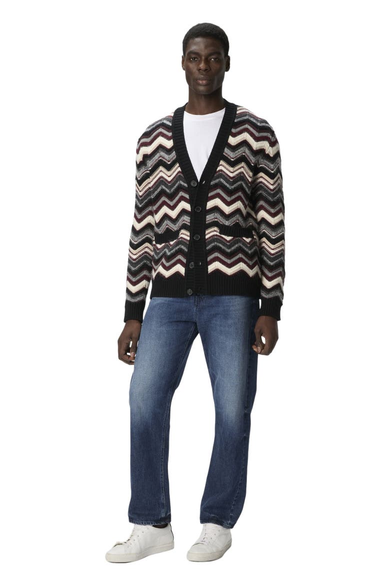 The Cardigan In Wool And Alpaca With Zigzag, Main, color, Grey & Burgundy