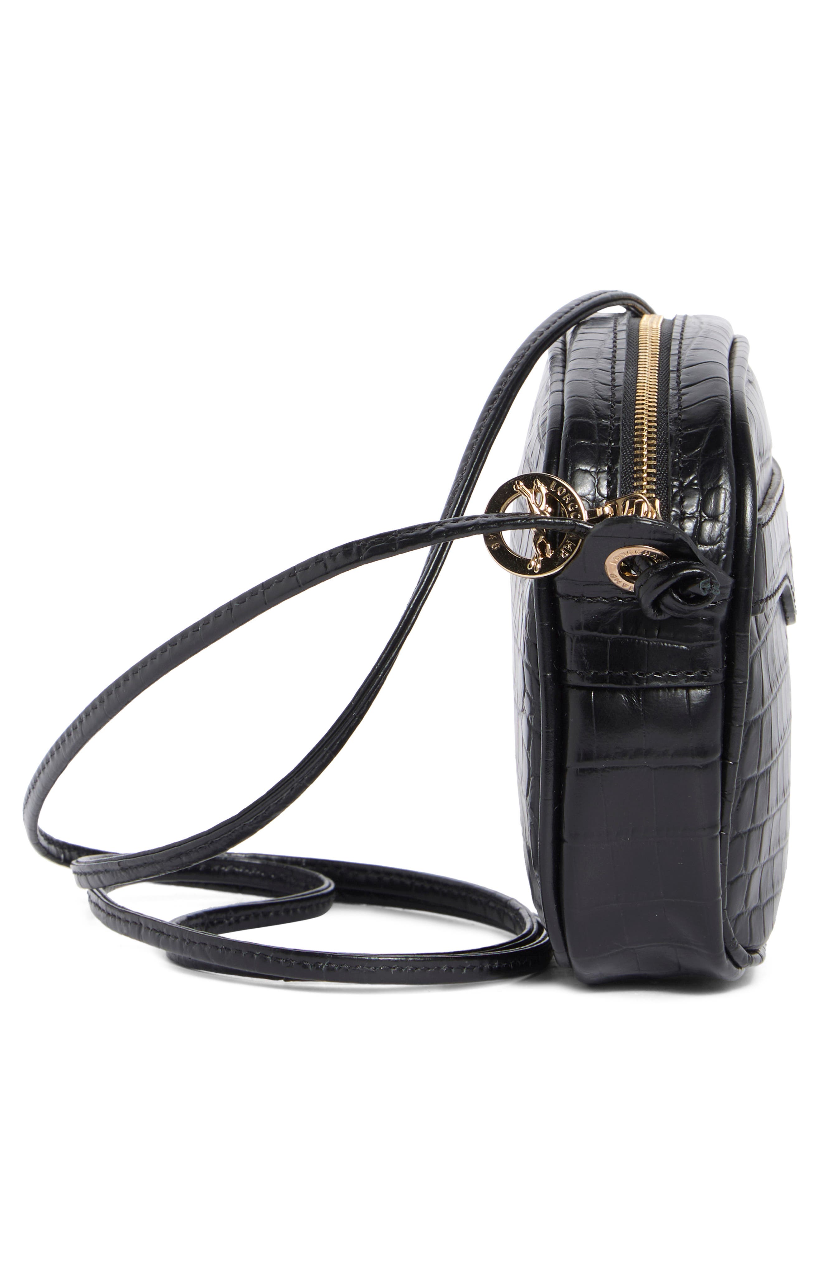 Longchamp 1980 Croc Embossed Small Crossbody Bag, Alternate, color, Black