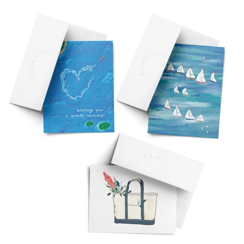 Sympathy Greeting Card Pack Sets (3 ct, Assorted) Speedy Recovery Boat, Regatta Thanks, Tote Flowers