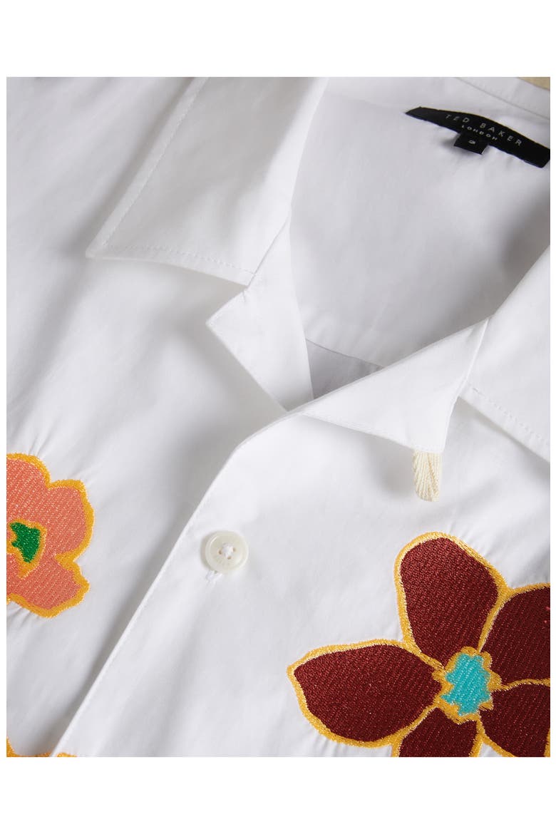 Walmond Floral Appliqué Short Sleeve Cotton Button-Up Camp Shirt, Alternate, color, WHITE