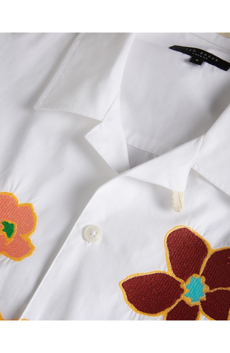 Ted Baker London Walmond Floral Appliqué Short Sleeve Cotton Button-Up Camp Shirt, Alternate, color,