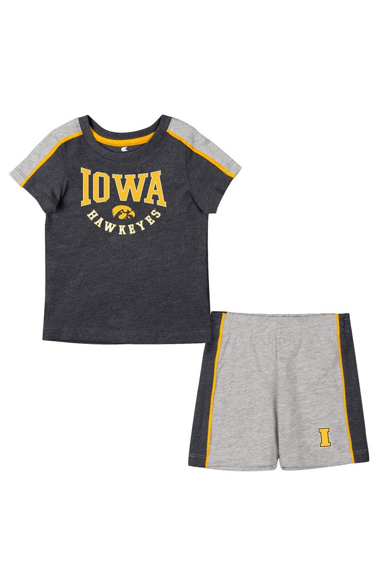 COLOSSEUM Infant Colosseum Black/Heather Gray Iowa Hawkeyes Norman T-Shirt & Shorts Set, Main, color, Black