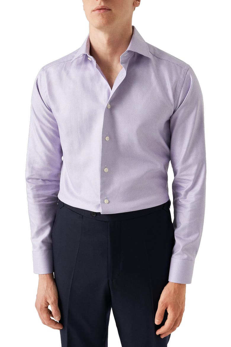 Contemporary Fit Microcheck Organic Cotton Dress Shirt, Main, color, LIGHT PASTEL PURPLE