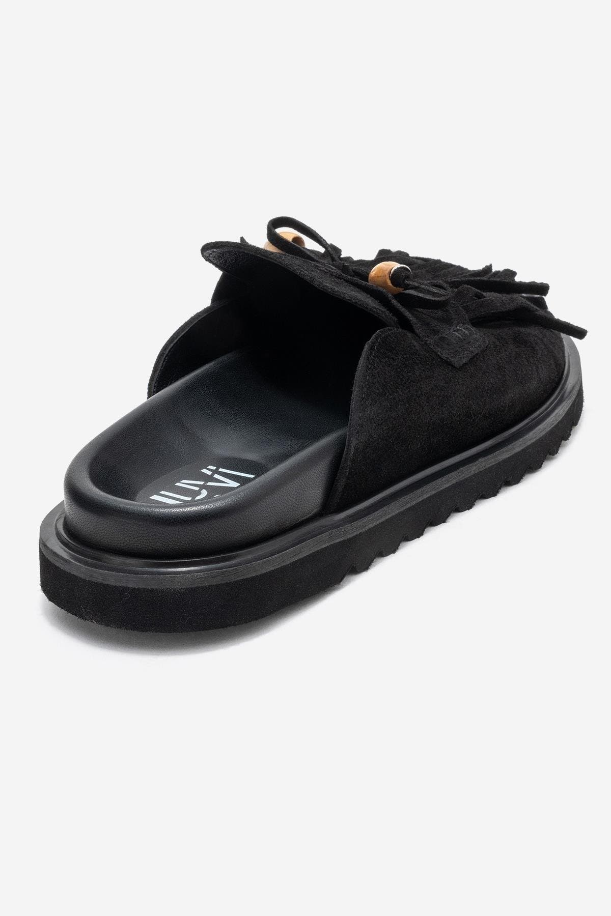 Forever & Always Shoes Carol Tassel Leather Mule, Alternate, color, Black Suede Leather