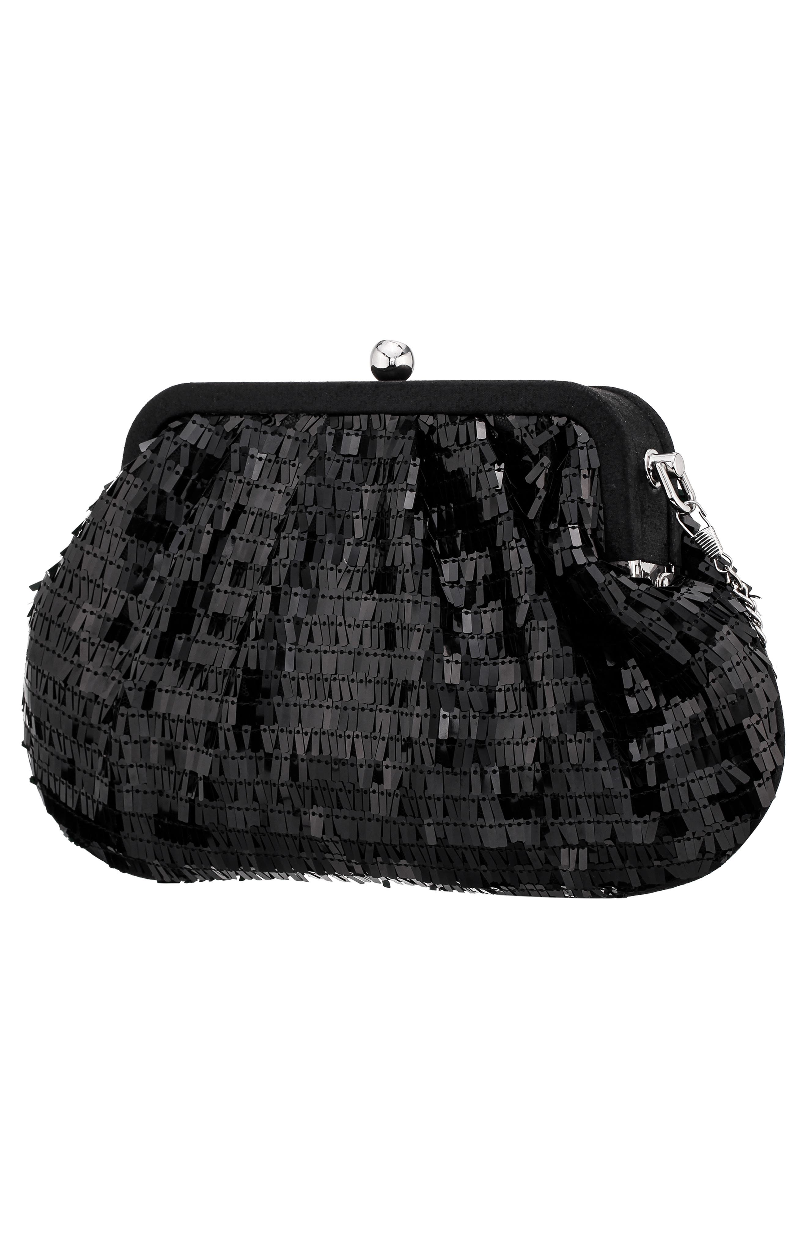 Nina June Sequin Frame Clutch, Alternate, color, Black