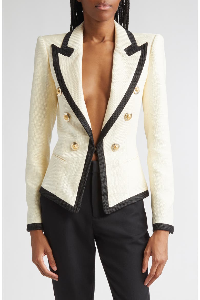 Two-Tone Basket Weave Fitted Jacket, Main, color, GAB CREAM/ BLACK