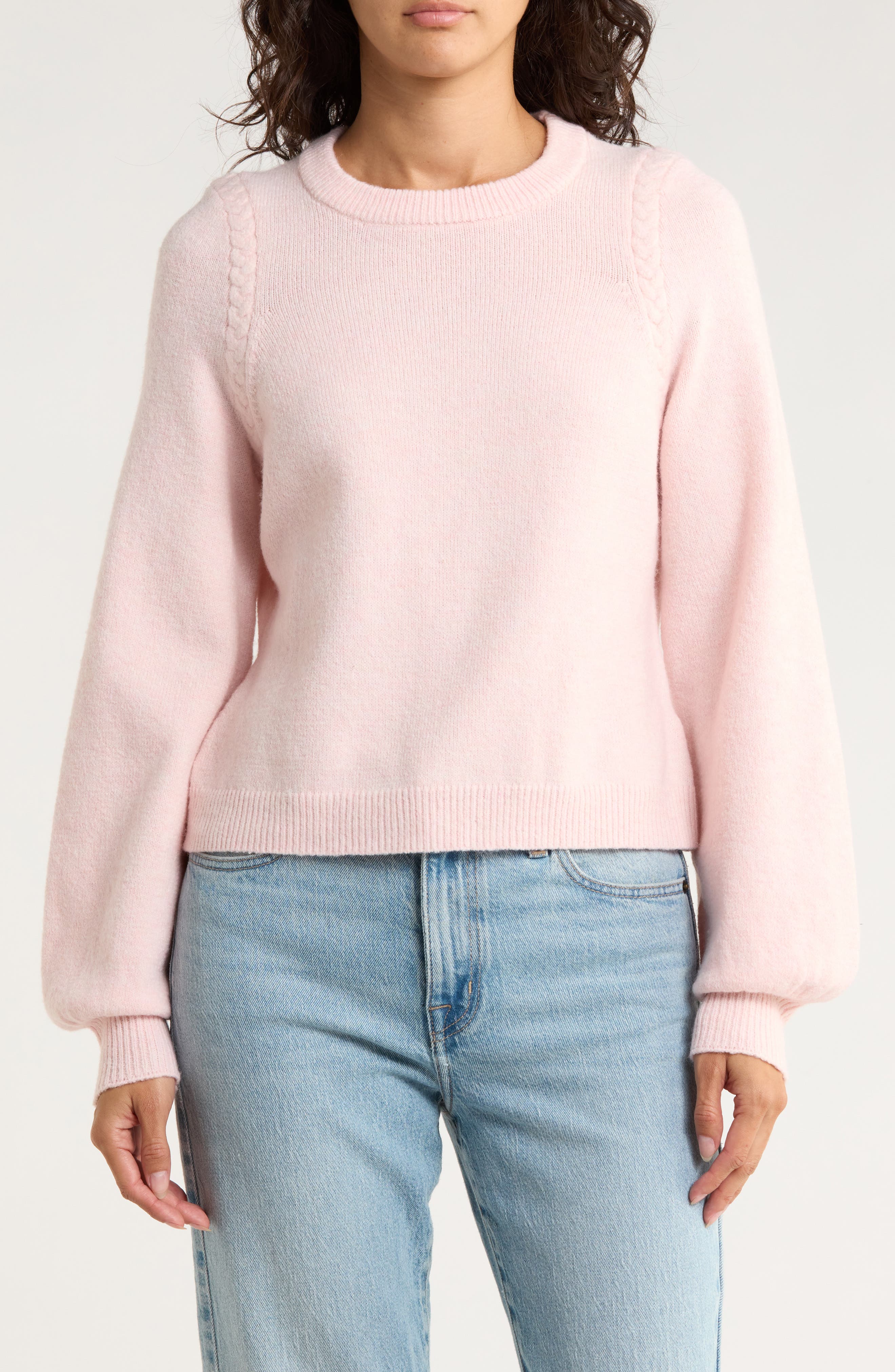 French Connection Braided Shoulder Crewneck Sweater