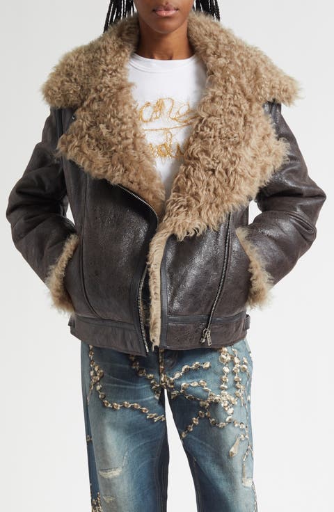Luxy Genuine Shearling Lined Leather Aviator Jacket