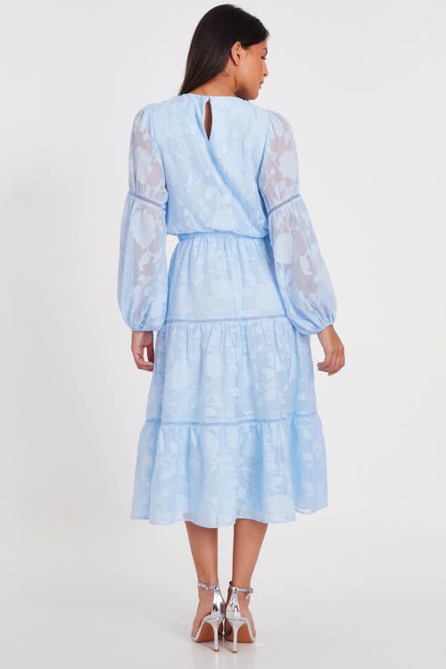 Quiz Jacquard Midi Dress With Balloon Sleeve In Pale Blue