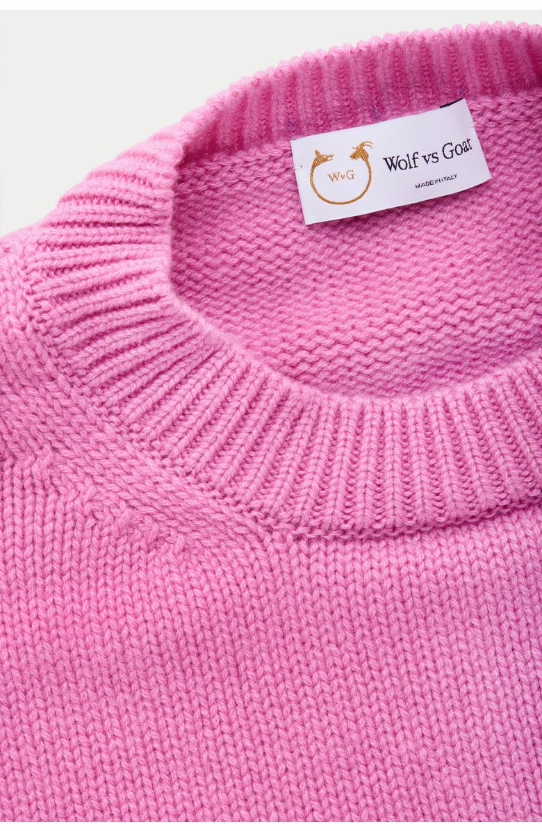 Wolf Vs. Goat (WvG) Cashmere Crewneck Sweater, Alternate, color, Fuxia