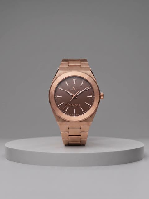 Elevate Link Mocha Swiss Quartz Bracelet Watch, 42MM