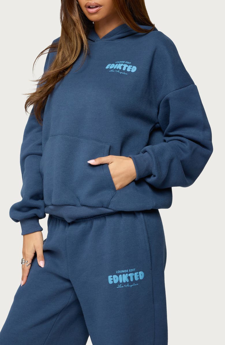 EDIKTED Lounge Edit Fleece Logo Graphic Hoodie, Alternate, color, 