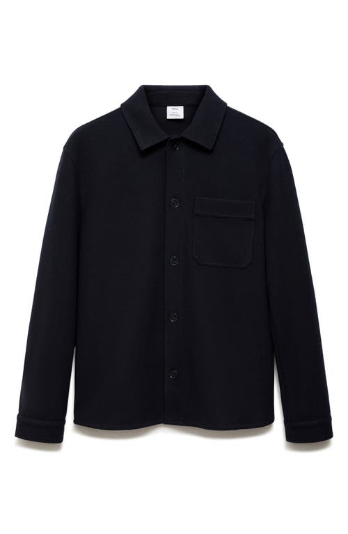 Mango Regular Fit Fleece Overshirt In Dark Navy