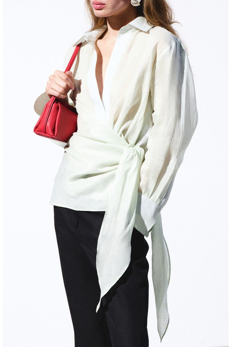 Faux Wrap Woven Shirt, Main, color, GREEN