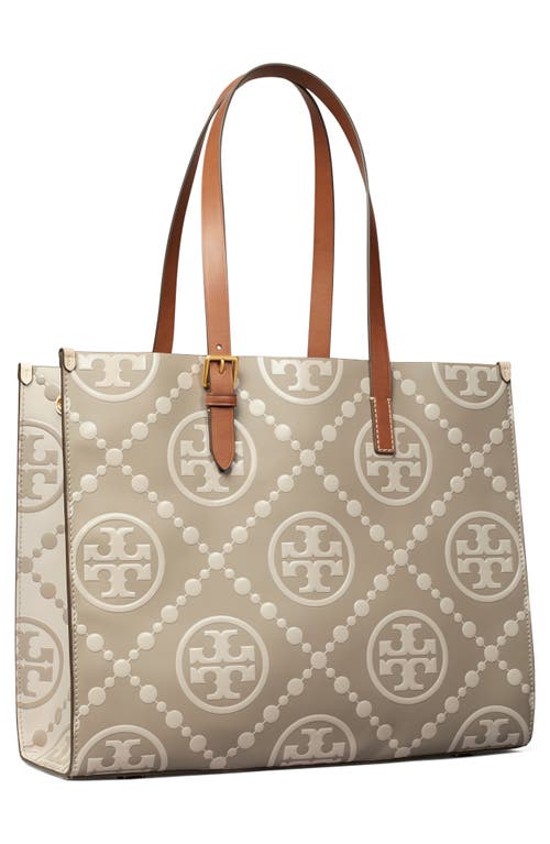 Tory Burch T Monogram Contrast Embossed Leather Tote In Brown
