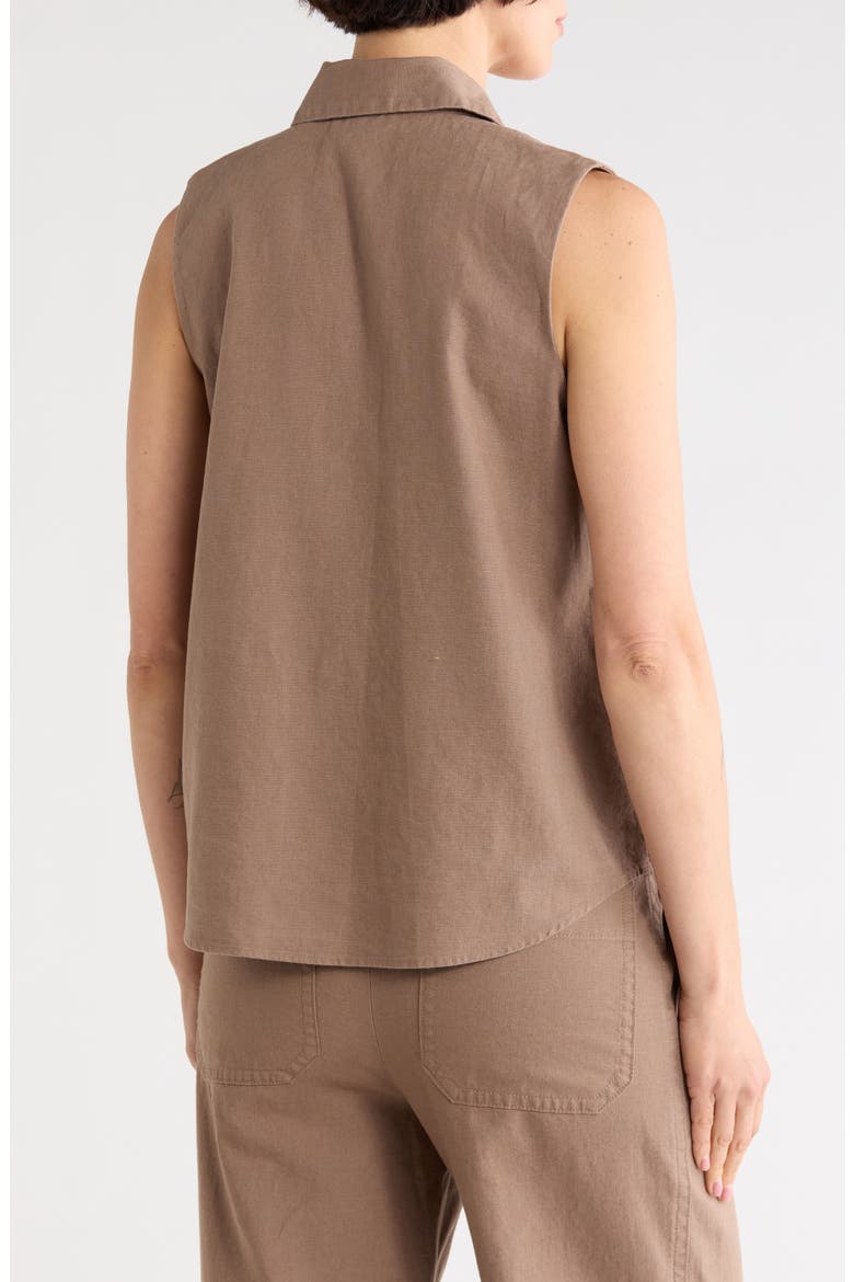 Sleeveless Cotton Blend Button-Up Shirt, Alternate, color, DESERT WIND
